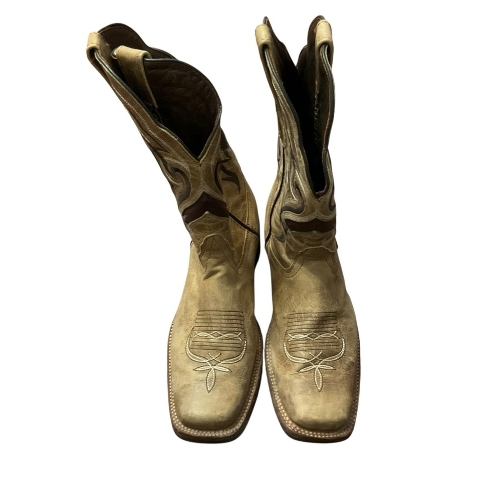 Men’s Texas country Corral Tan Brown Leather Tooled Cowboy Boots size 10